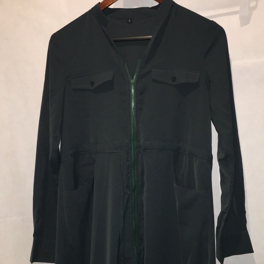 Zipper Front Jilbab | Size S | Dark Green Lightweight Overcoat
